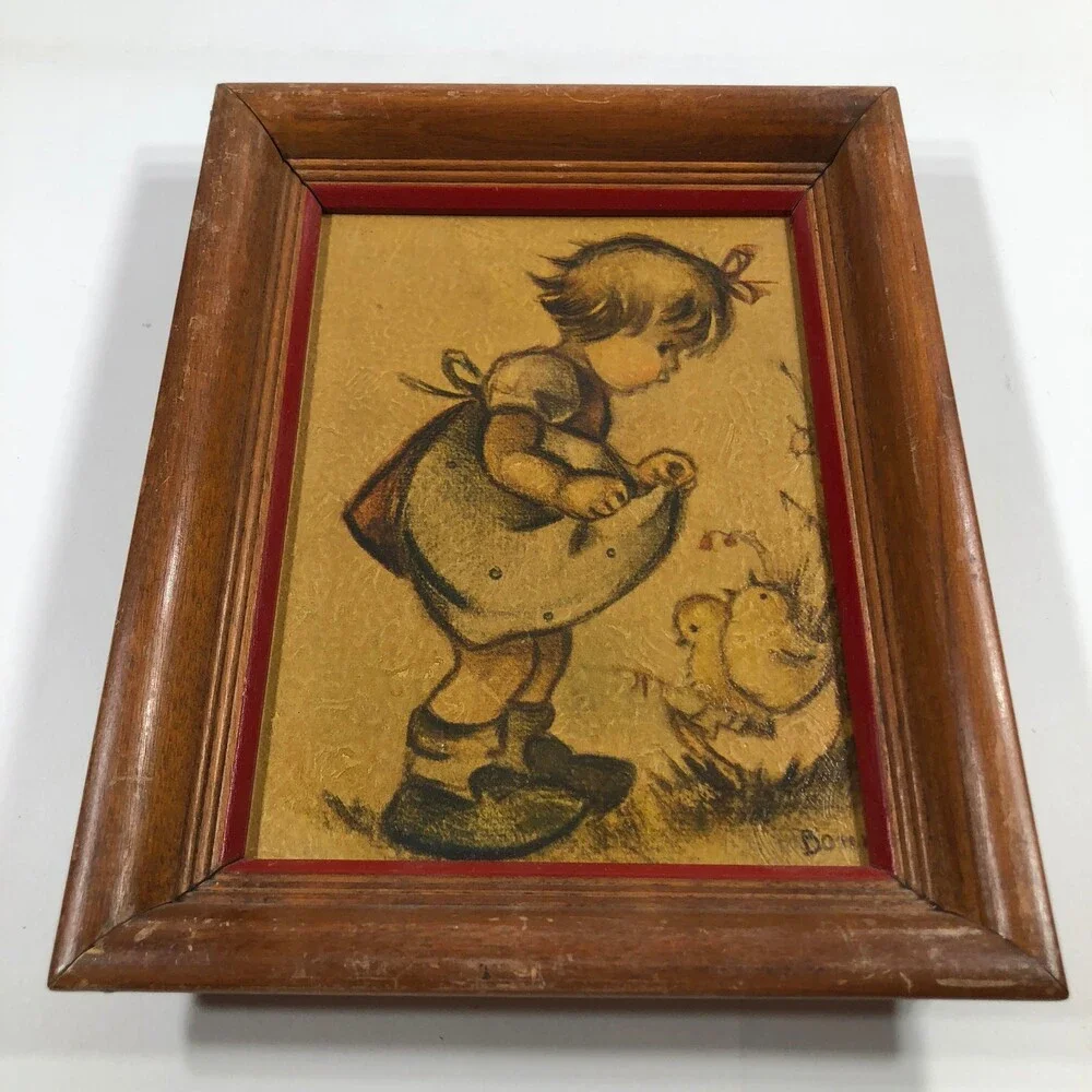 Lot of 4 Bonnie Belgium Signed Framed Drawings of Children Yellow 8